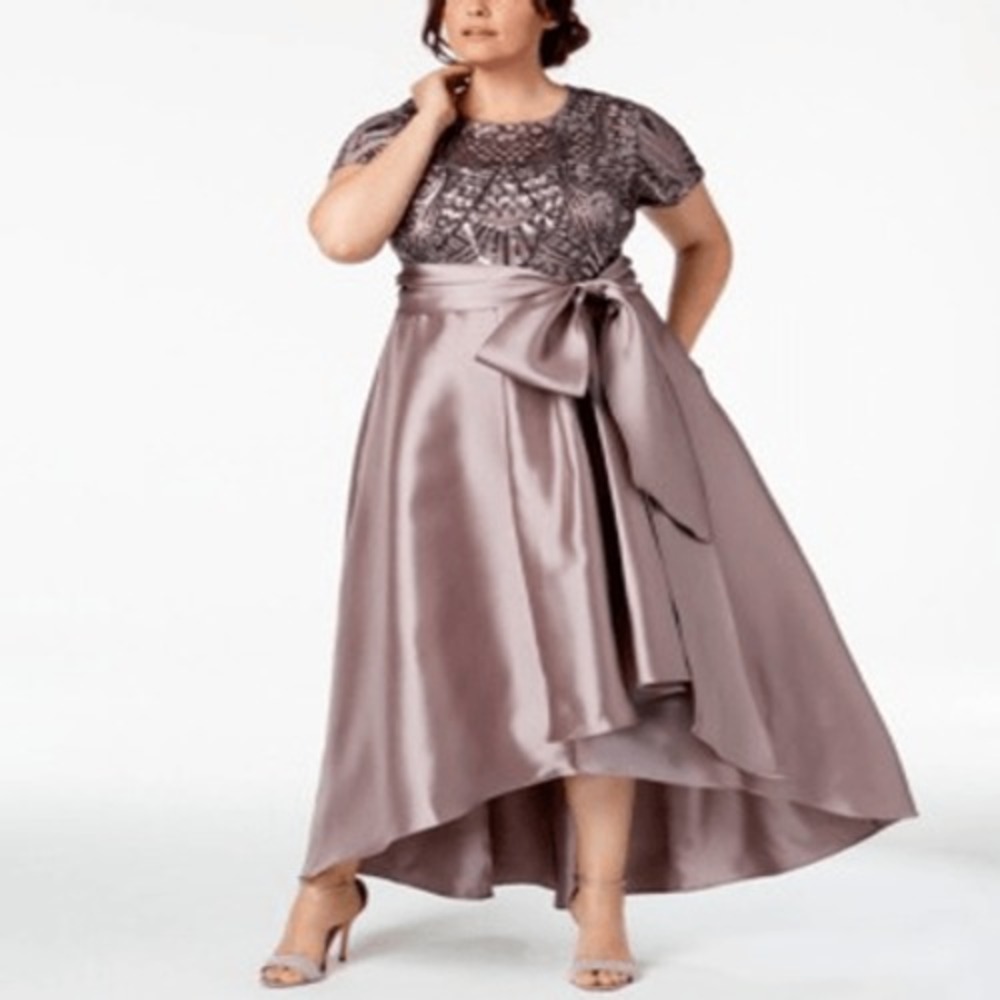 R&M Richards Womens Plus Sequined Taffeta Formal Dress Size 16W